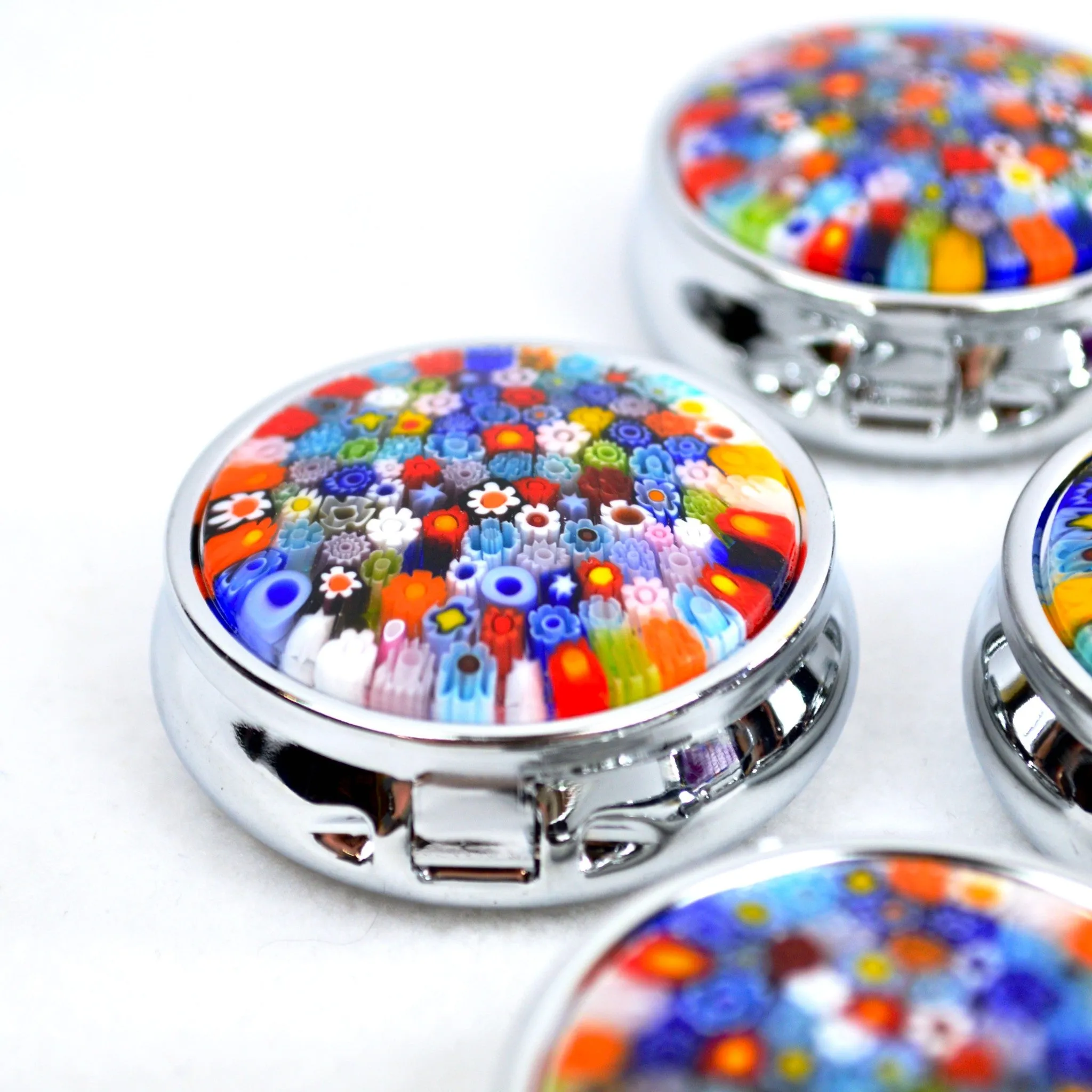 Millefiori Pill Boxes, Various Colors, Handmade In Italy