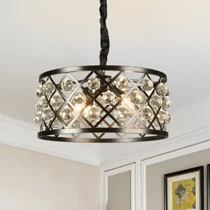 Modern 4-Light Black Chandelier with Metal and Crystal Accents for Dining Room Ceiling