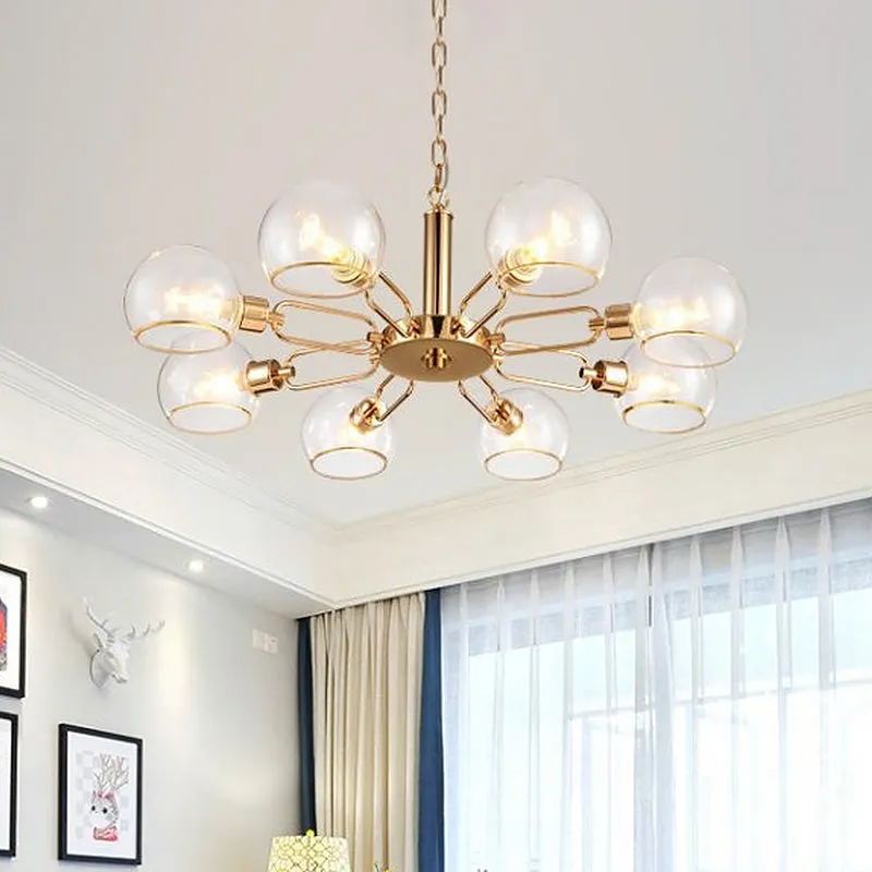 Modern Clear Glass Dome Chandelier - Gold Pendant Light for Sitting Room (3/6/8-Head Options)