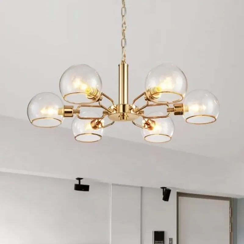 Modern Clear Glass Dome Chandelier - Gold Pendant Light for Sitting Room (3/6/8-Head Options)