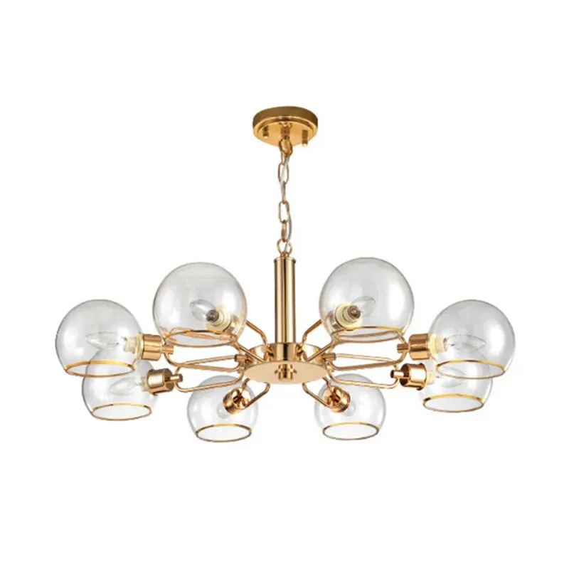 Modern Clear Glass Dome Chandelier - Gold Pendant Light for Sitting Room (3/6/8-Head Options)
