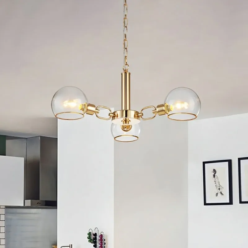 Modern Clear Glass Dome Chandelier - Gold Pendant Light for Sitting Room (3/6/8-Head Options)