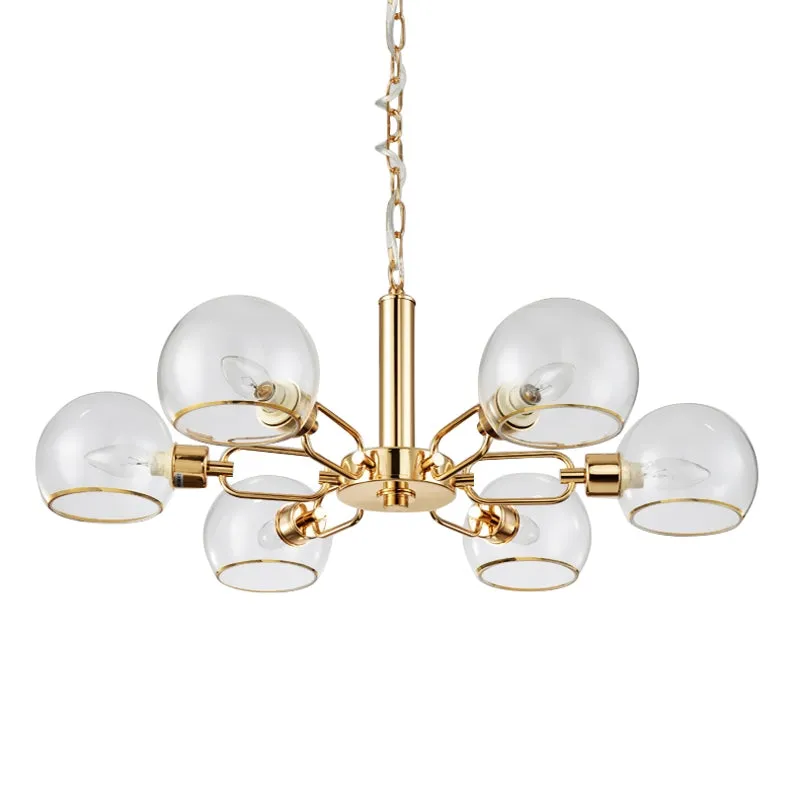 Modern Clear Glass Dome Chandelier - Gold Pendant Light for Sitting Room (3/6/8-Head Options)