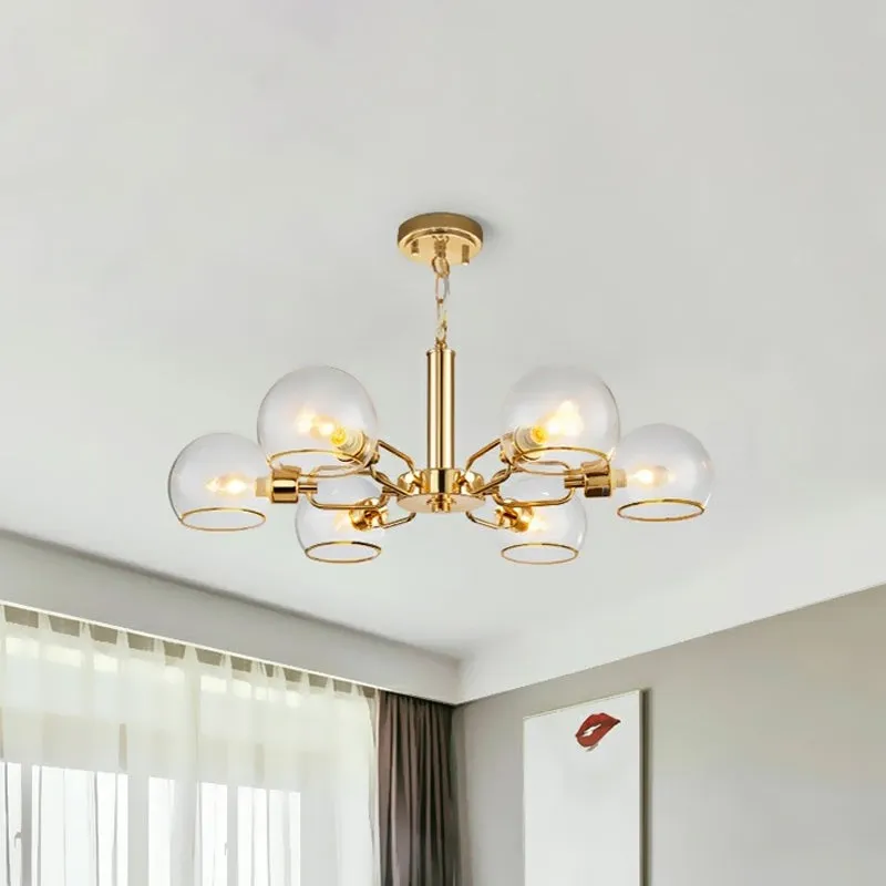 Modern Clear Glass Dome Chandelier - Gold Pendant Light for Sitting Room (3/6/8-Head Options)
