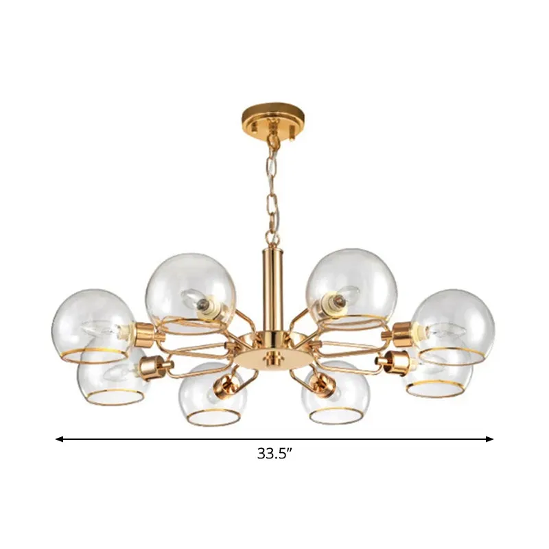 Modern Clear Glass Dome Chandelier - Gold Pendant Light for Sitting Room (3/6/8-Head Options)