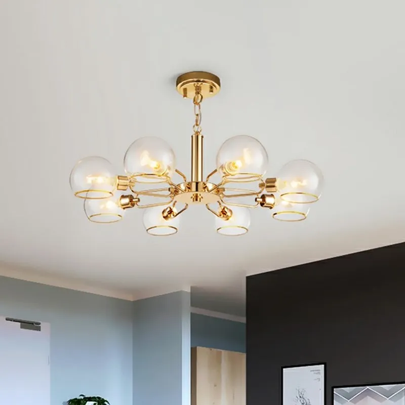 Modern Clear Glass Dome Chandelier - Gold Pendant Light for Sitting Room (3/6/8-Head Options)