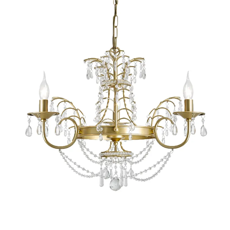 Modern Crystal Pendant Chandelier with 3 Bulbs in Gold for Living Room