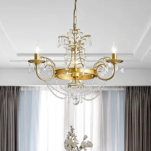 Modern Crystal Pendant Chandelier with 3 Bulbs in Gold for Living Room