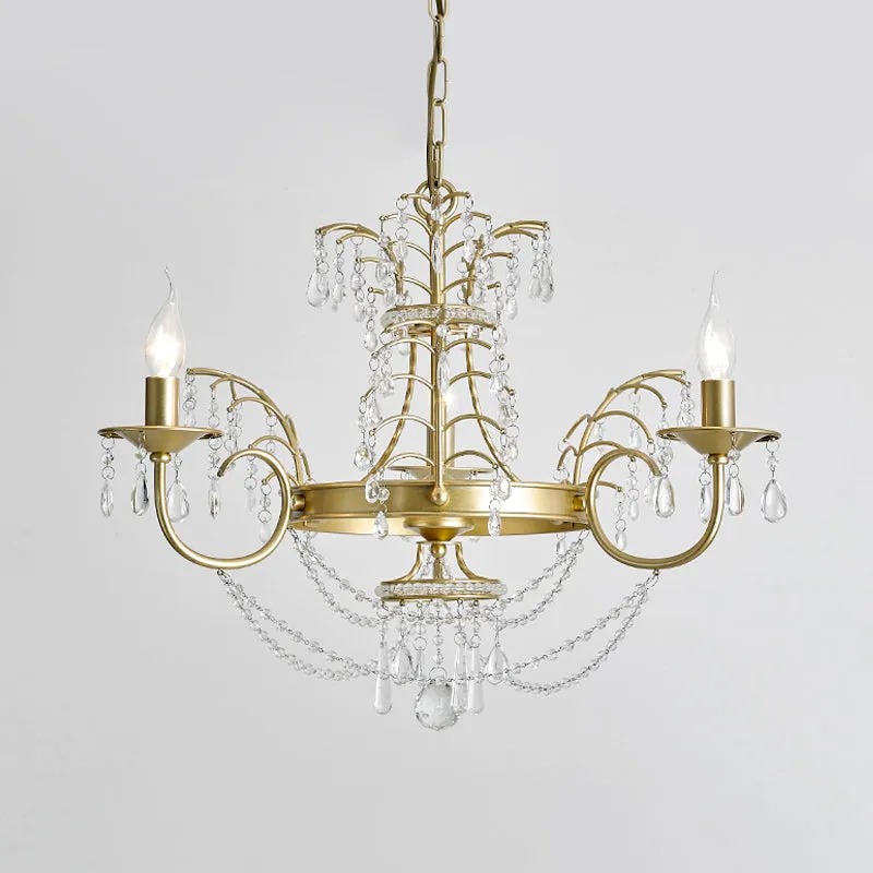 Modern Crystal Pendant Chandelier with 3 Bulbs in Gold for Living Room