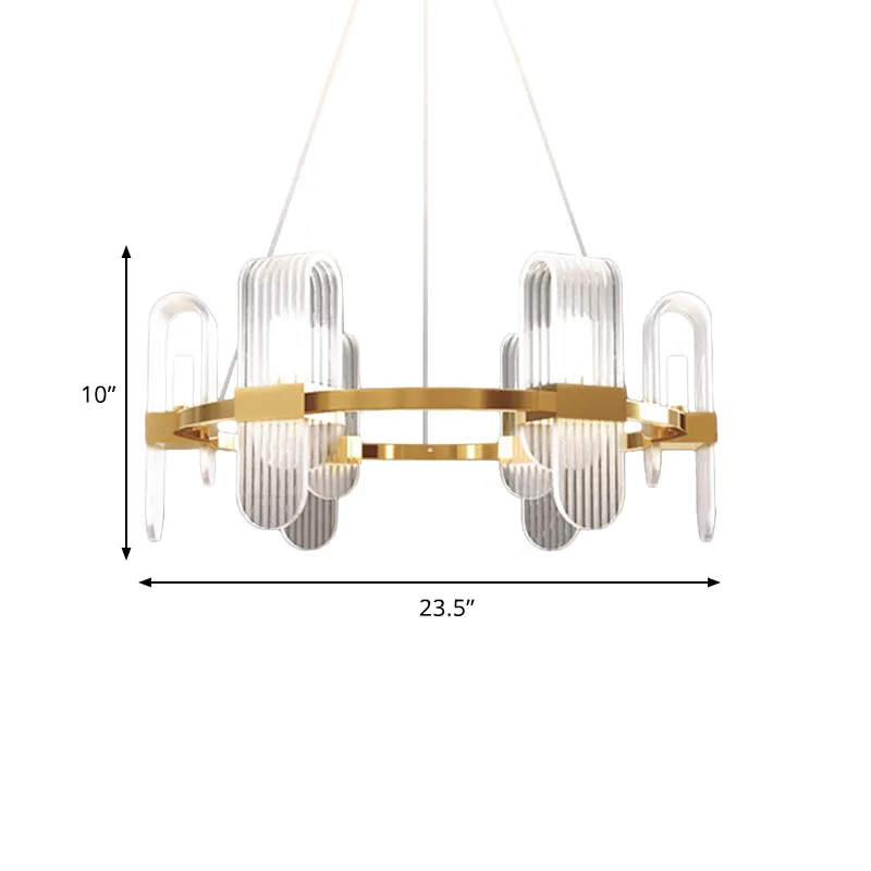 Modernist Acrylic Chandelier - Gold LED Ceiling Pendant Lamp - Bend Rectangle Panel - 6-Light Design