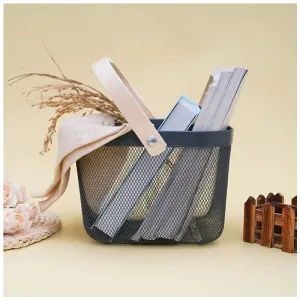 Multi-Functional Mesh Storage Basket with a Wooden Handle -SQ DARK GREY