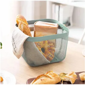 Multi-Functional Mesh Storage Basket with a Wooden Handle -SQ GREEN