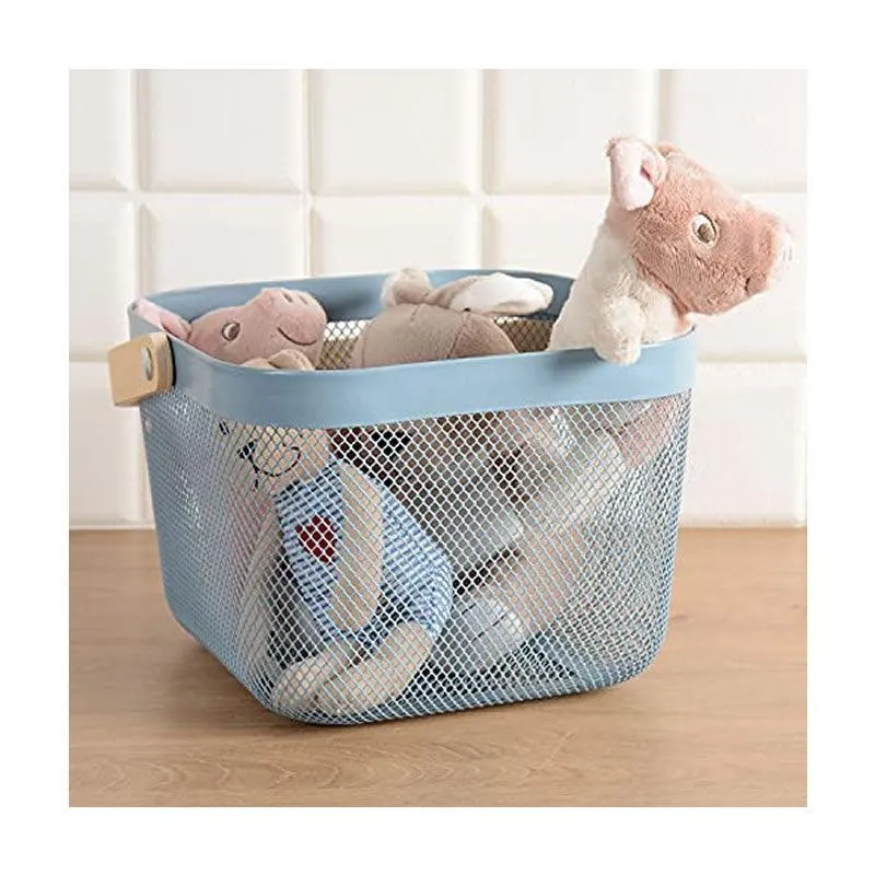 Multi-Functional Mesh Storage Basket with a Wooden Handle -SQ GREY