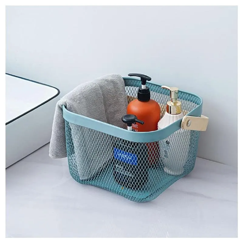 Multi-Functional Mesh Storage Basket with a Wooden Handle -SQ GREY