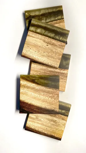 Natural Gold Metallic Epoxy and Monkey Pod Coaster Set