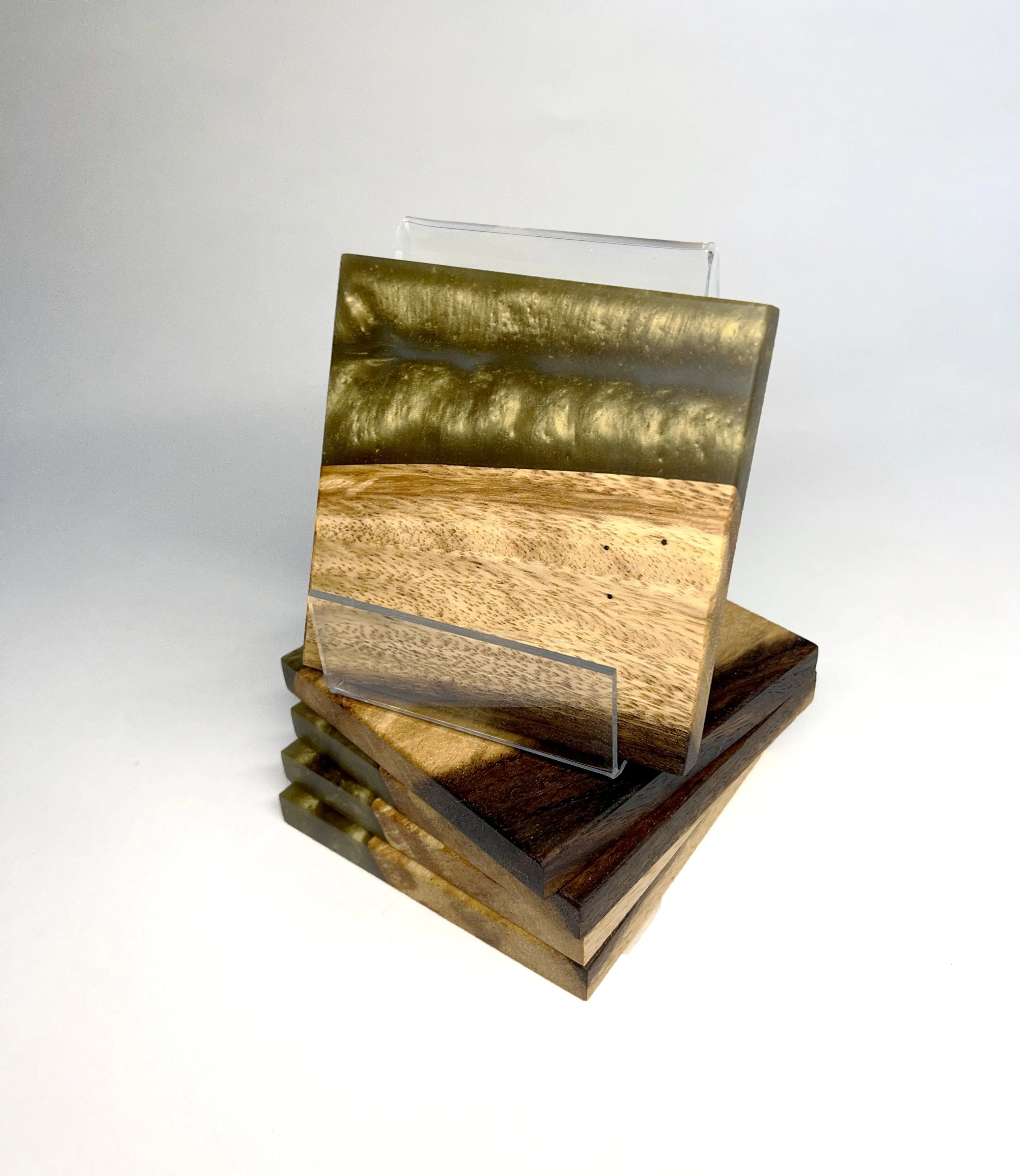 Natural Gold Metallic Epoxy and Monkey Pod Coaster Set
