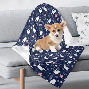 Navy Blue Floral Flannel Blanket for Cats and Dogs