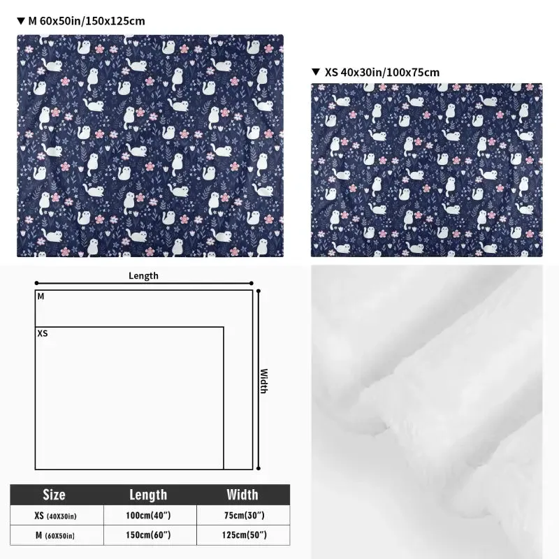 Navy Blue Floral Flannel Blanket for Cats and Dogs