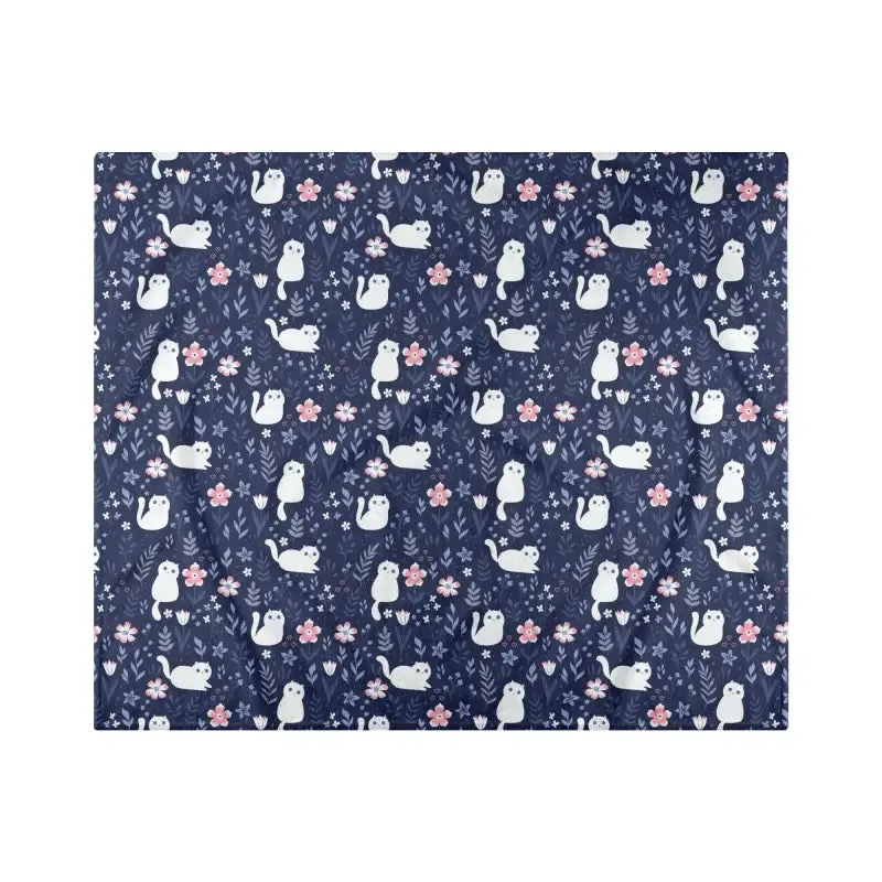 Navy Blue Floral Flannel Blanket for Cats and Dogs