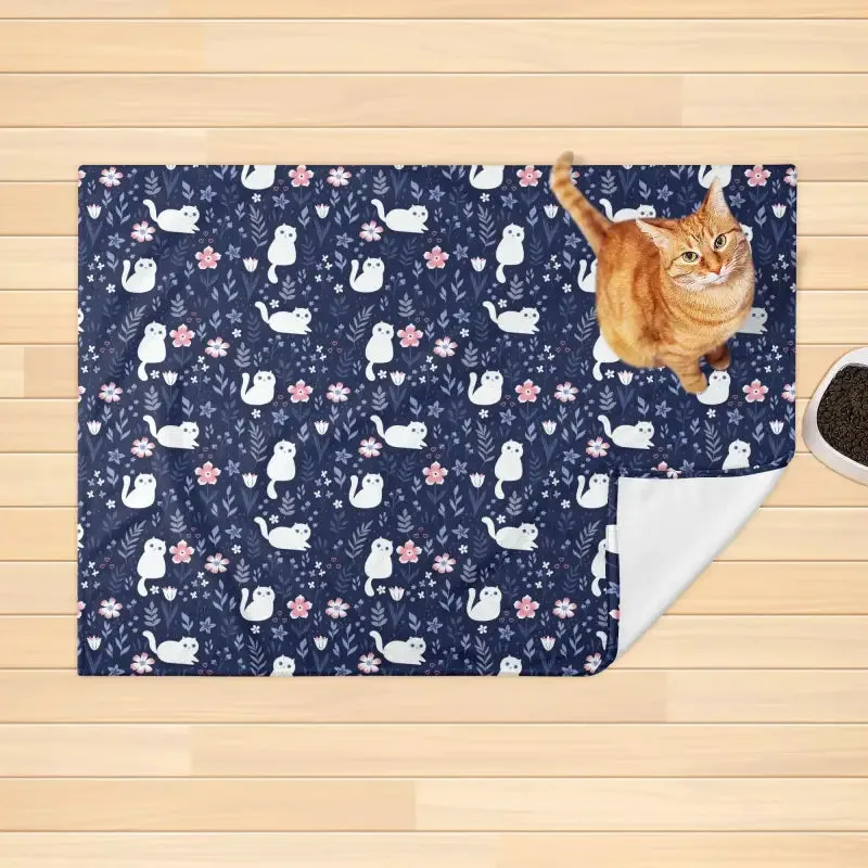 Navy Blue Floral Flannel Blanket for Cats and Dogs