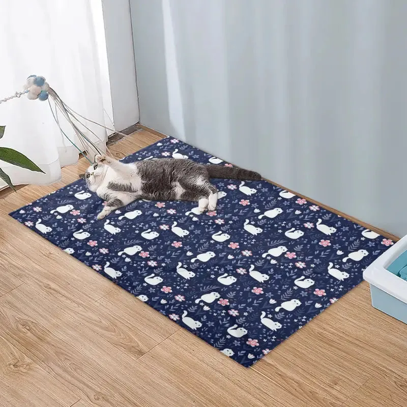 Navy Blue Floral Flannel Blanket for Cats and Dogs