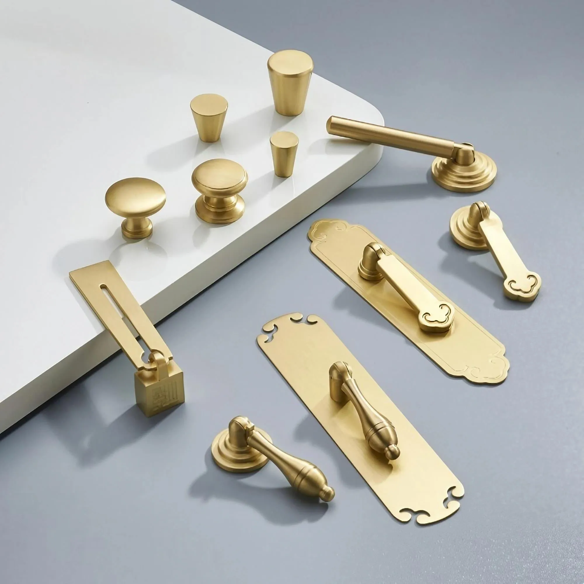New Chinese Style Brass Drop Pulls with Backplate Drawer Knobs
