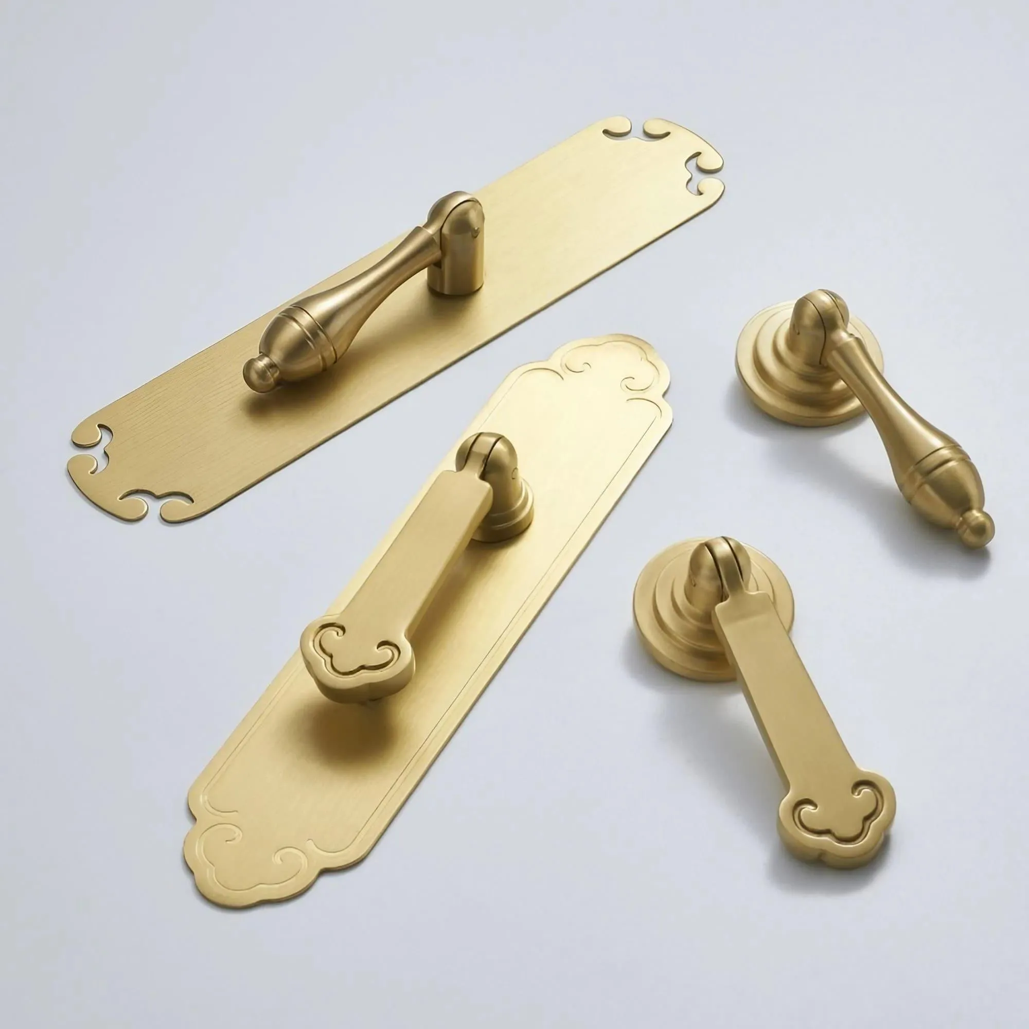New Chinese Style Brass Drop Pulls with Backplate Drawer Knobs