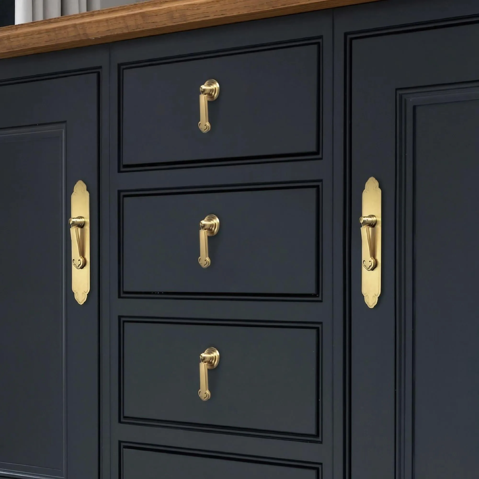 New Chinese Style Brass Drop Pulls with Backplate Drawer Knobs