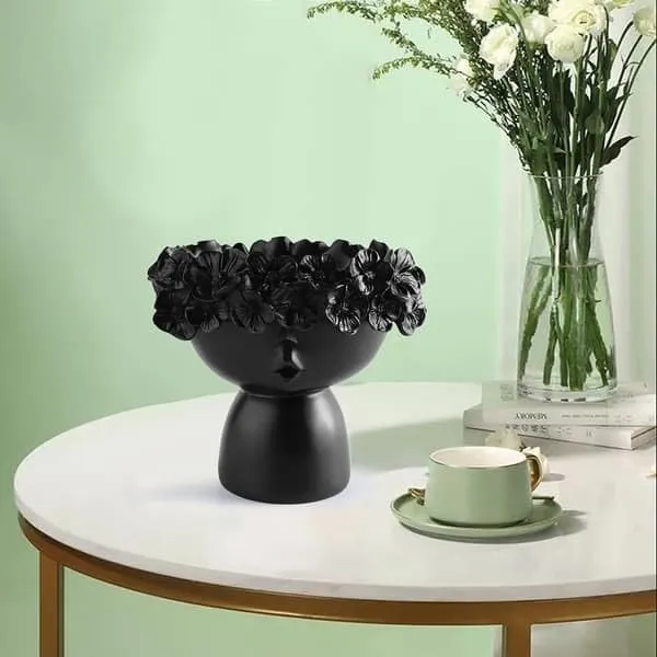 Next in Crafts Multi Female Lady Head Face Home Decoration Resin Vase Statue Sculpture Makeup Brush Holder Storage Box Pen Holder Creative Flower Pot Art Supplies, (Black)