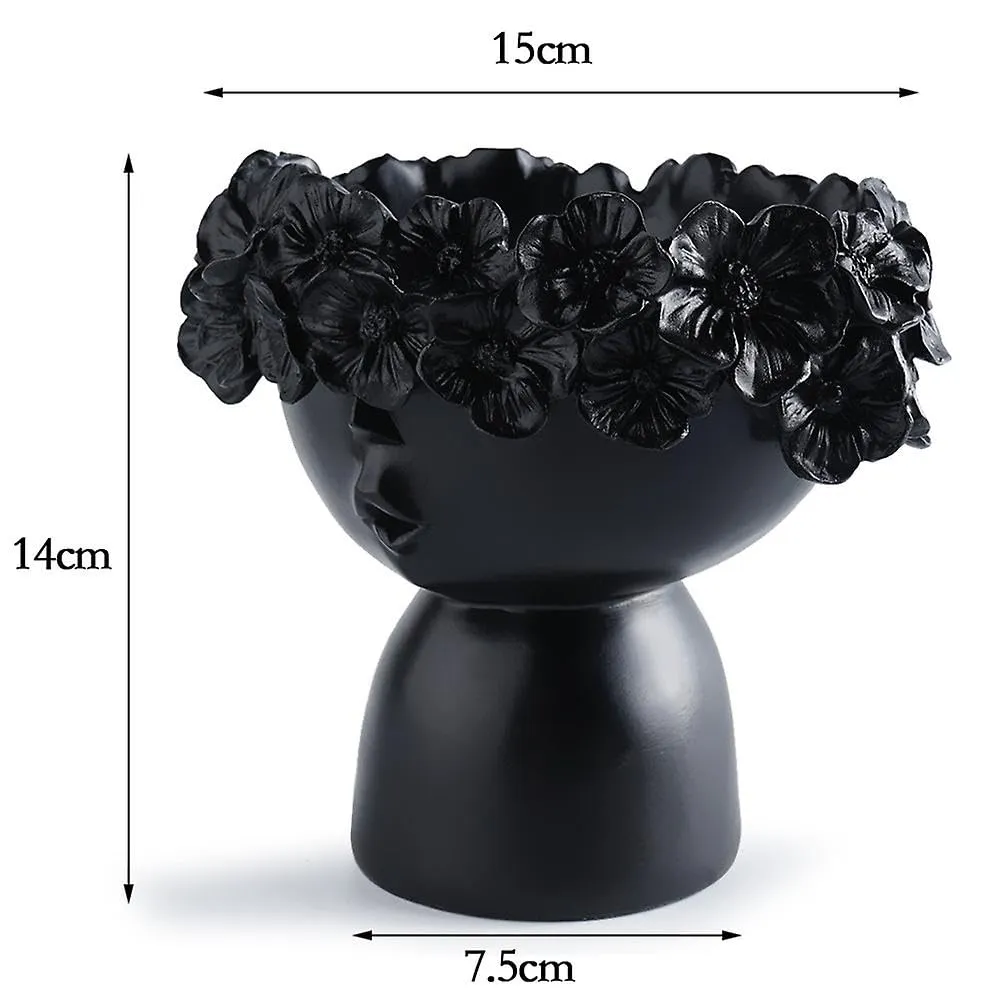Next in Crafts Multi Female Lady Head Face Home Decoration Resin Vase Statue Sculpture Makeup Brush Holder Storage Box Pen Holder Creative Flower Pot Art Supplies, (Black)