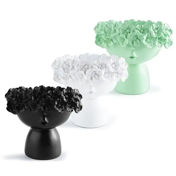 Next in Crafts Multi Female Lady Head Face Home Decoration Resin Vase Statue Sculpture Makeup Brush Holder Storage Box Pen Holder Creative Flower Pot Art Supplies, (Black)