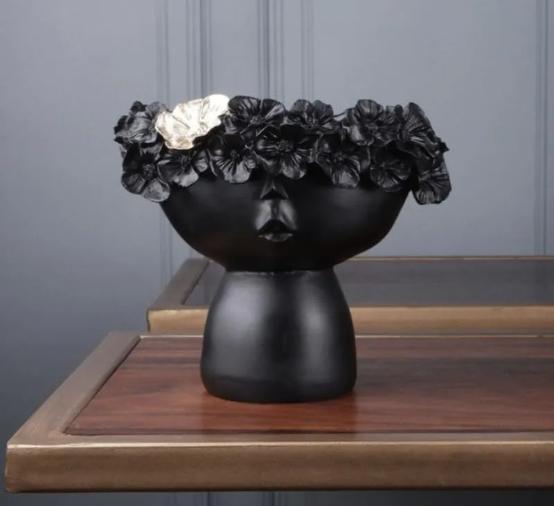 Next in Crafts Multi Female Lady Head Face Home Decoration Resin Vase Statue Sculpture Makeup Brush Holder Storage Box Pen Holder Creative Flower Pot Art Supplies, (Black)