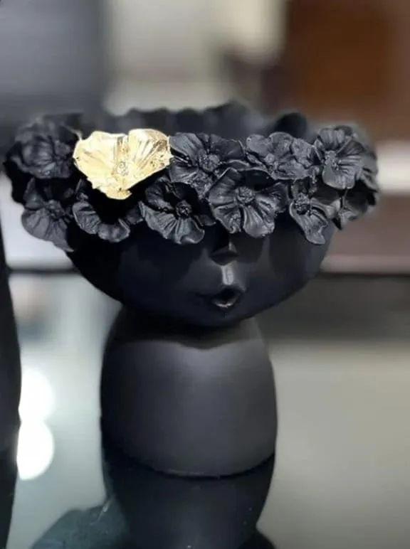 Next in Crafts Multi Female Lady Head Face Home Decoration Resin Vase Statue Sculpture Makeup Brush Holder Storage Box Pen Holder Creative Flower Pot Art Supplies, (Black)
