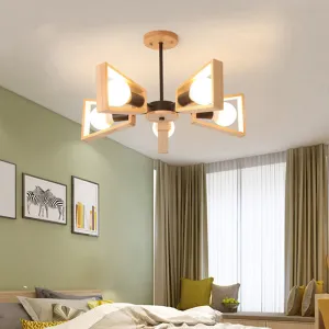 Nordic Style White Chandelier Light Fixture - Wooden Fan Shaped Ceiling Lighting for Dining Room