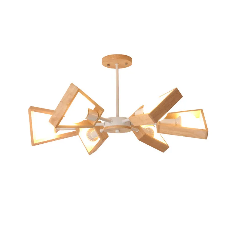 Nordic Style White Chandelier Light Fixture - Wooden Fan Shaped Ceiling Lighting for Dining Room
