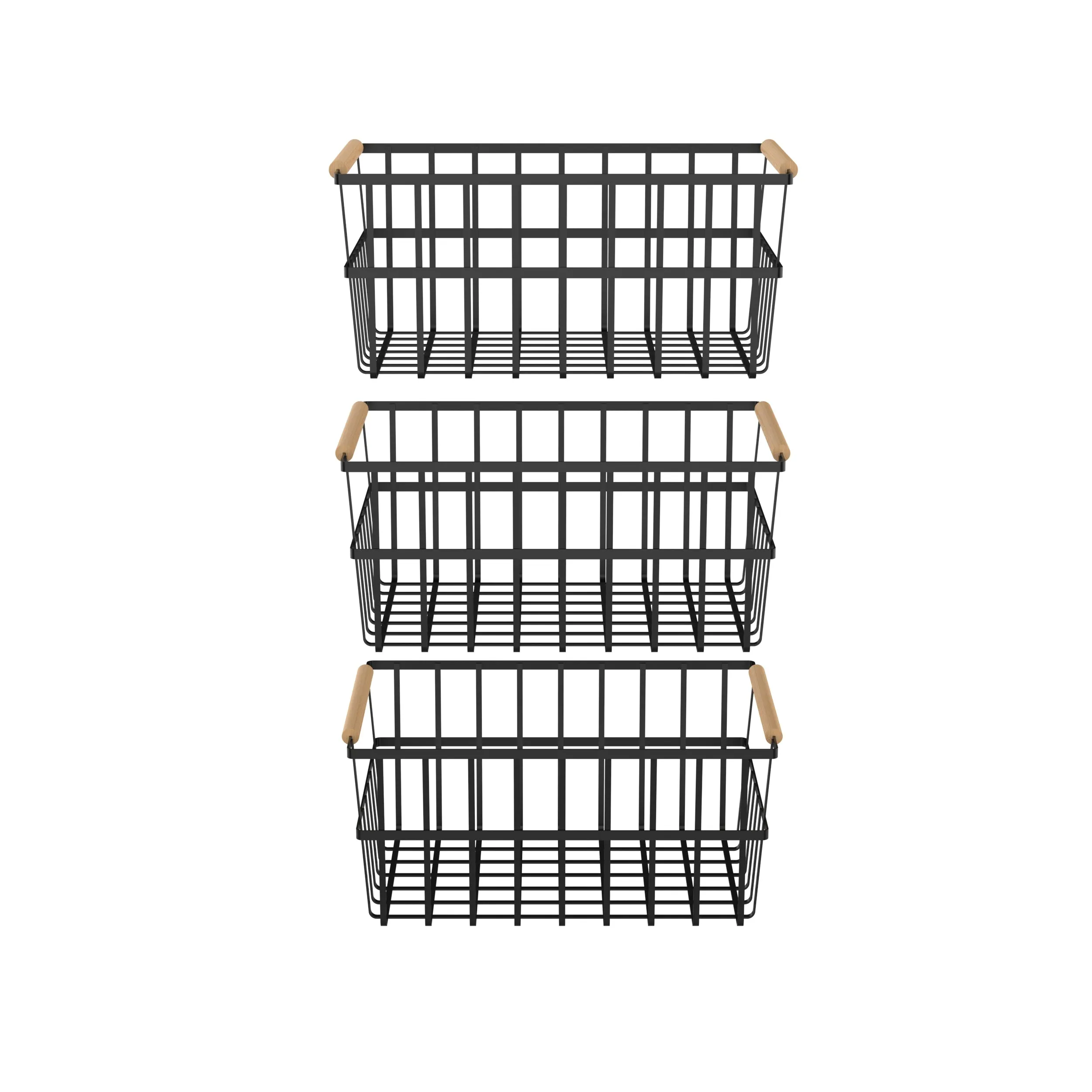 Oceanstar Metal Wire Organizer Bin Basket with Handles, Set of 3, Black - WBHB1910
