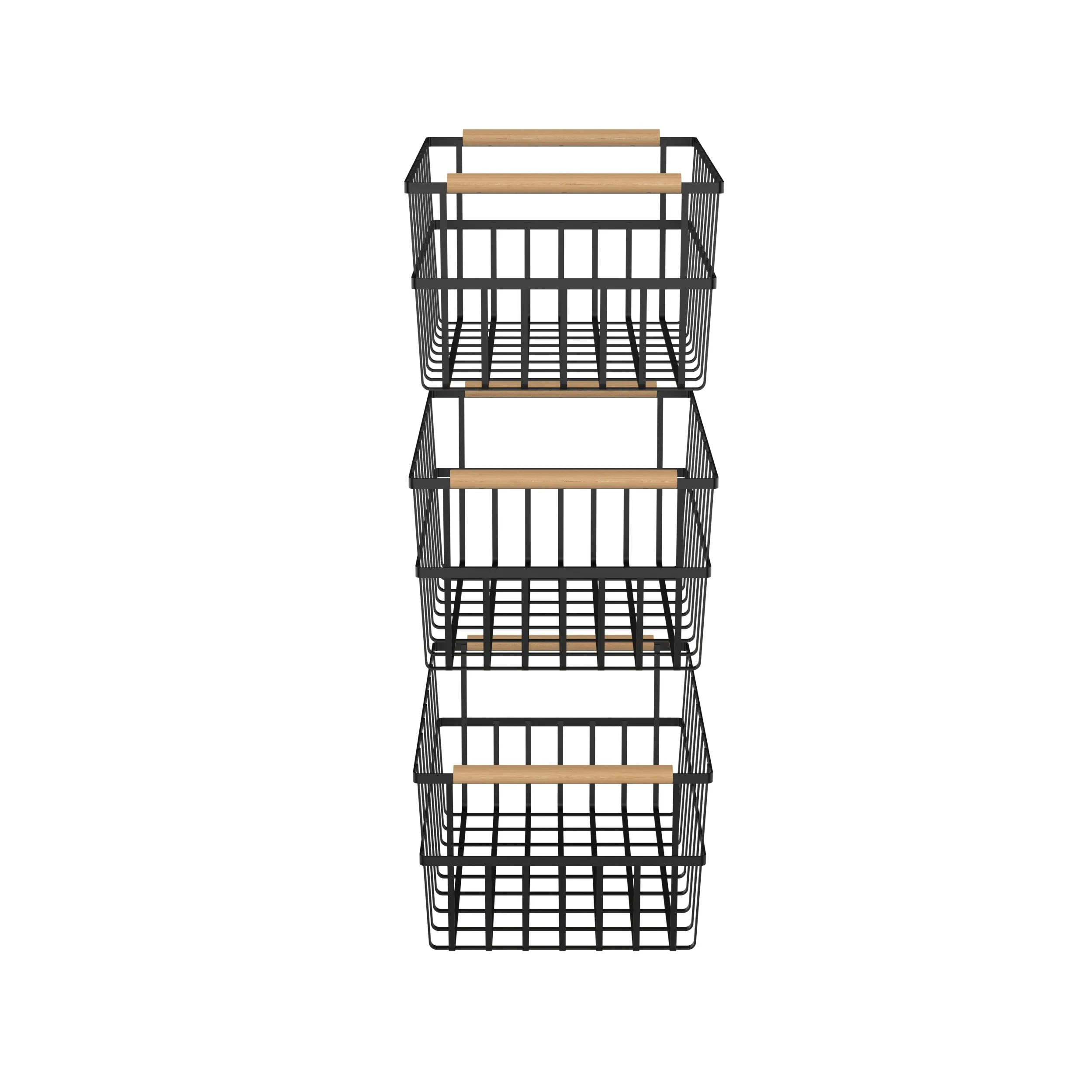 Oceanstar Metal Wire Organizer Bin Basket with Handles, Set of 3, Black - WBHB1910