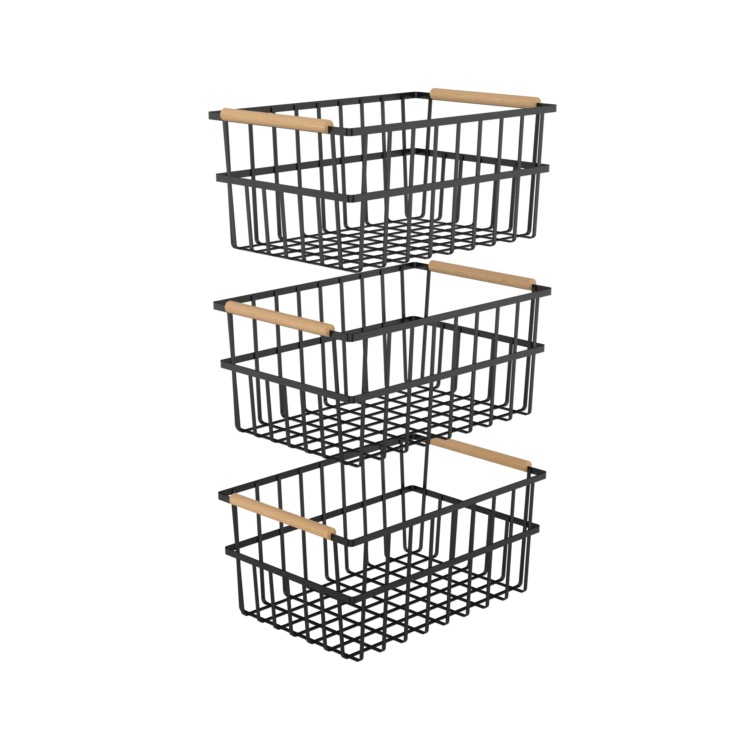 Oceanstar Metal Wire Organizer Bin Basket with Handles, Set of 3, Black - WBHB1910