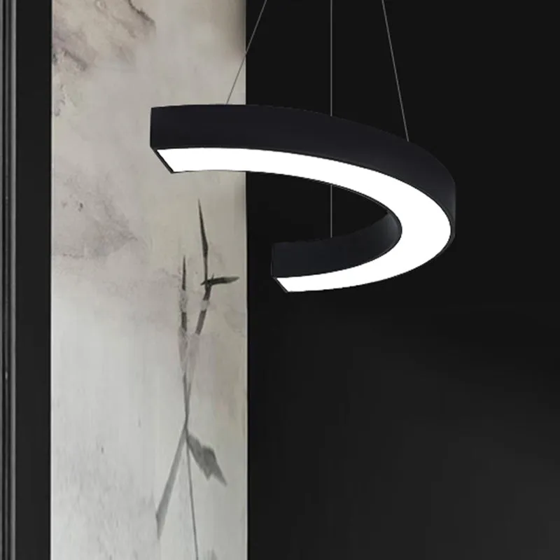Office Ceiling Chandelier: Black Acrylic LED Pendant Light Fixture with C-Shaped Design
