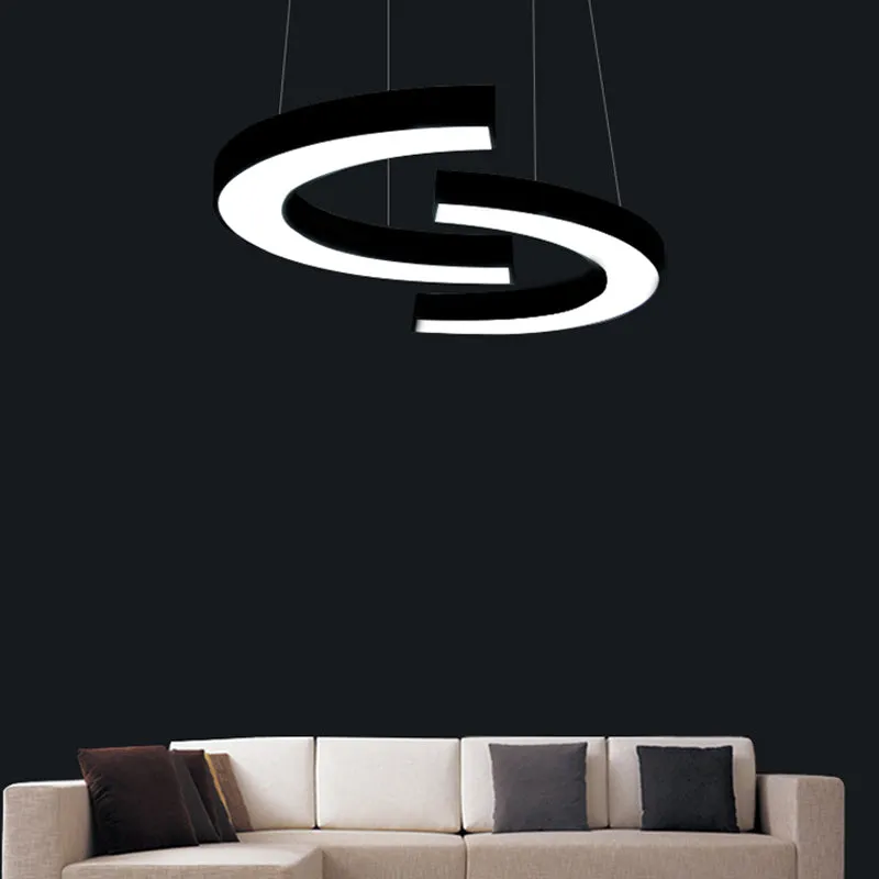Office Ceiling Chandelier: Black Acrylic LED Pendant Light Fixture with C-Shaped Design