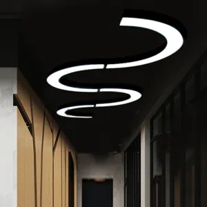 Office Ceiling Chandelier: Black Acrylic LED Pendant Light Fixture with C-Shaped Design