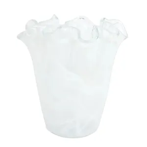 Onda Glass White Ruffled Vase