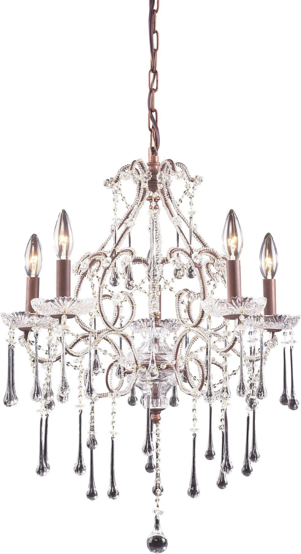 Opulence 5 Light Chandelier In Rust and Clear Crystal