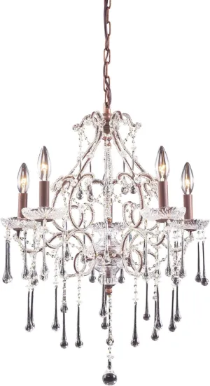 Opulence 5 Light Chandelier In Rust and Clear Crystal