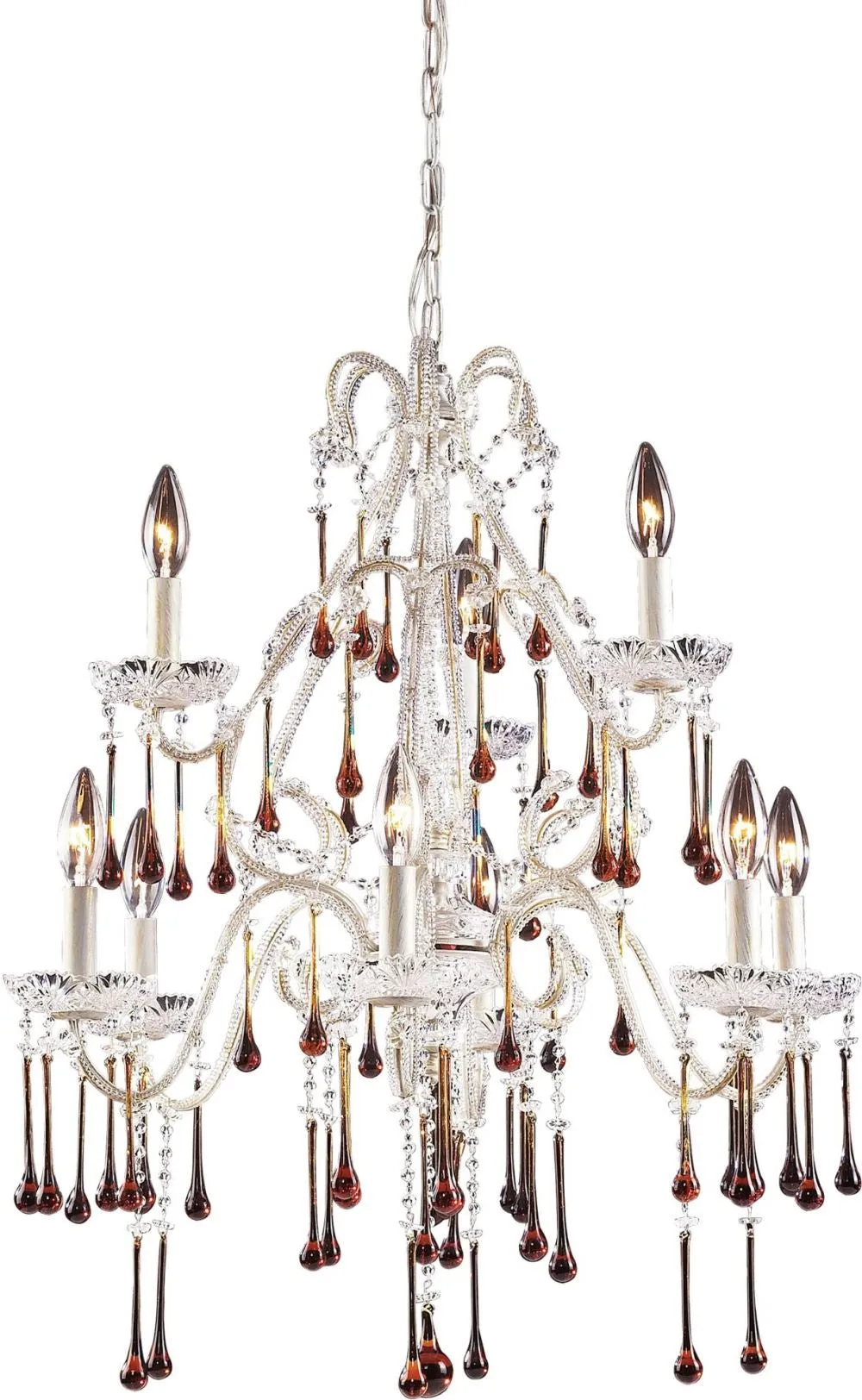 Opulence 9 Light Chandelier In Antique White and Amber Crystal