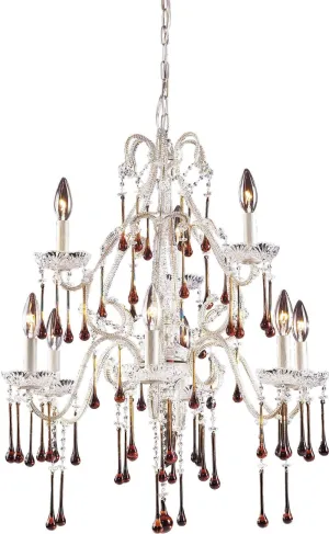 Opulence 9 Light Chandelier In Antique White and Amber Crystal