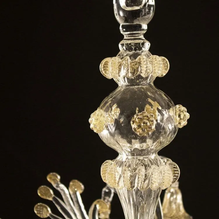 Oval 10 Light Crystal and Gold Murano Glass Chandelier
