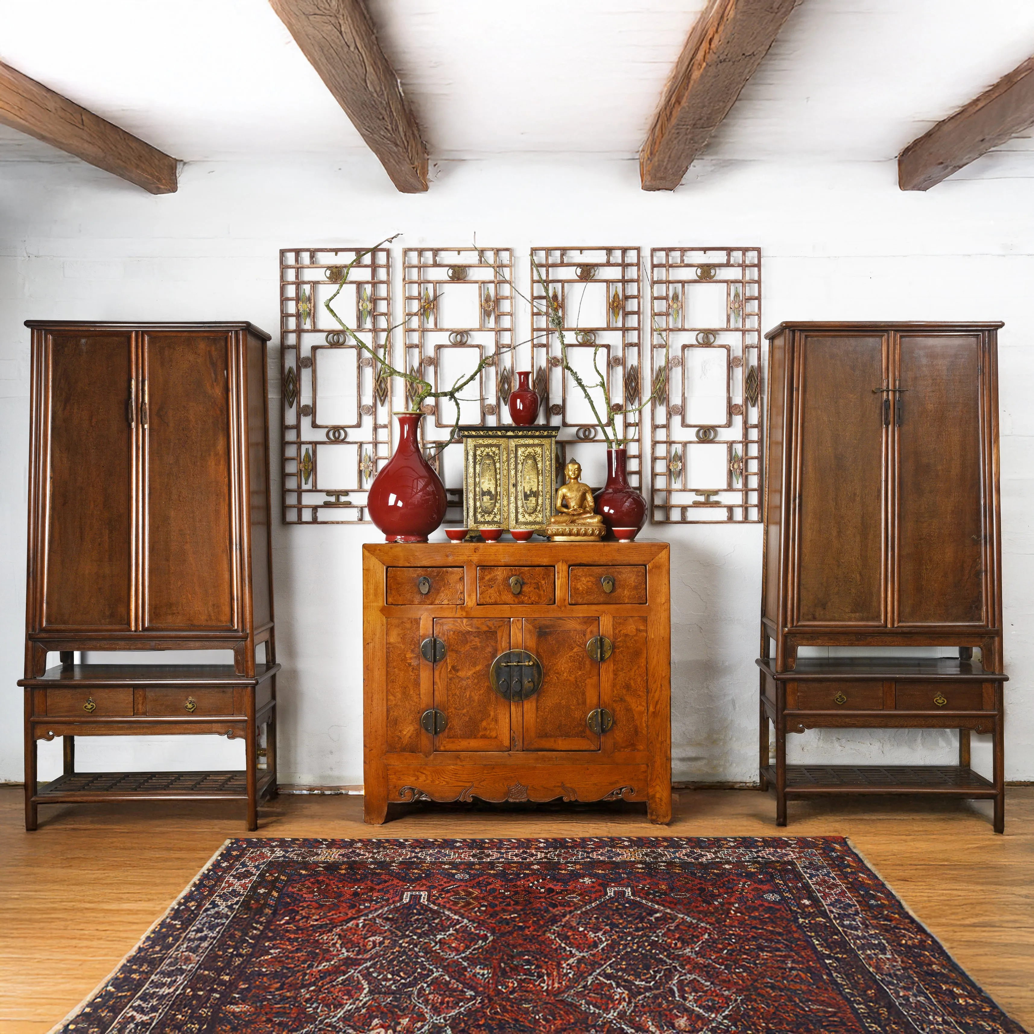 Pair of Chinese Jichimu Yuanjiaogui Cabinets On Stands - Qing Dynasty