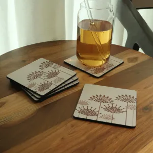 Peach Cotton Wooden Coaster | Set of 6 | Laminated Wood
