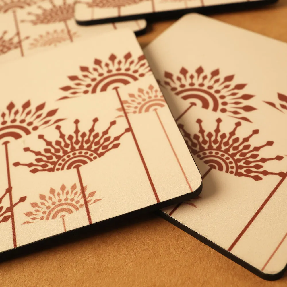 Peach Cotton Wooden Coaster | Set of 6 | Laminated Wood